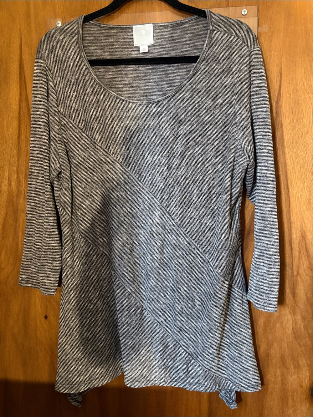 Sunday Asymmetrical Gray Striped Scoop Neck Women's Tunic